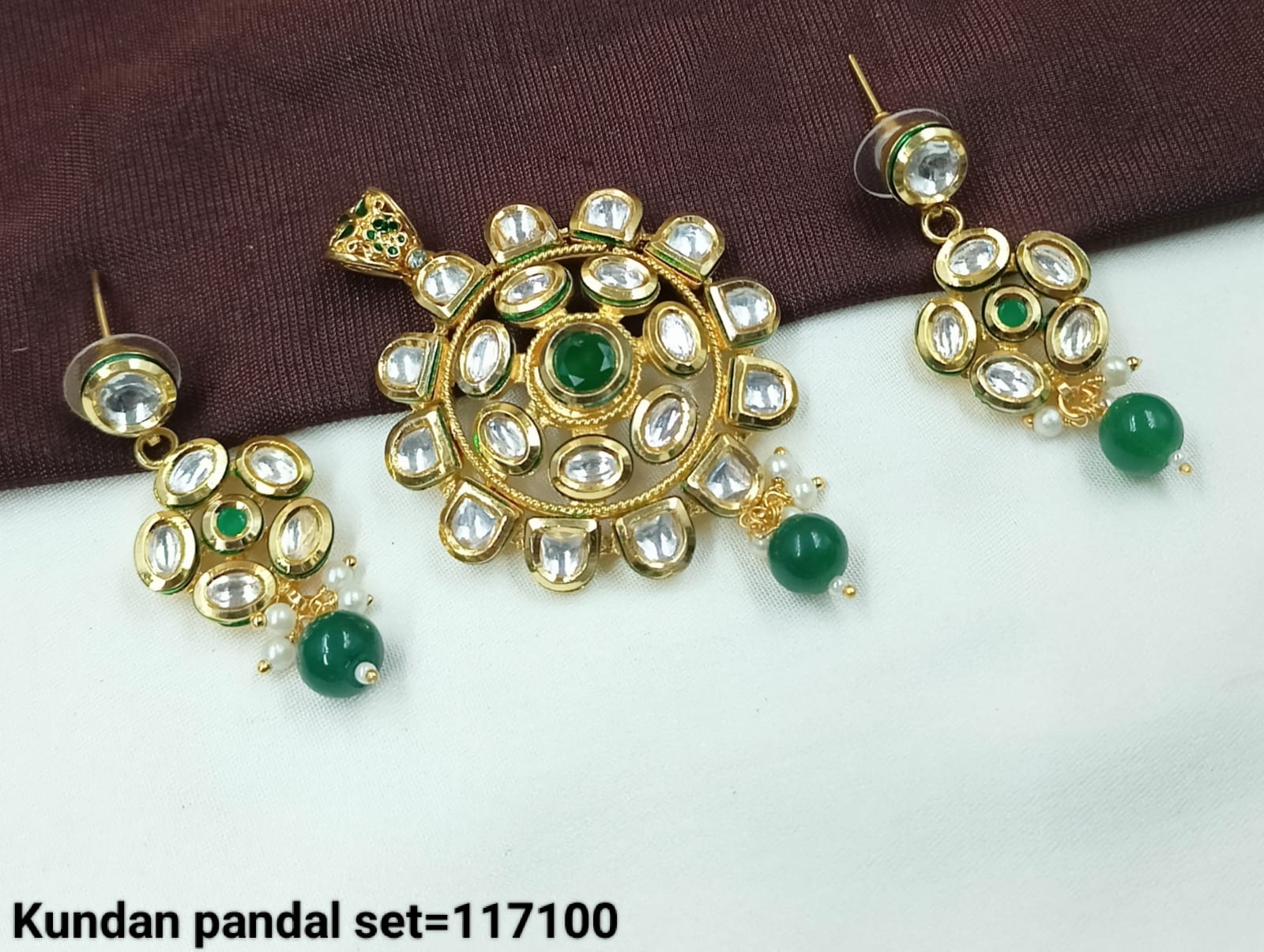 Traditional Kundan Pendant Set with Bead Drop Earrings